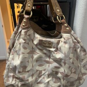 Coach Cream and Tan Patterned Shoulder Bag and Wallet set
